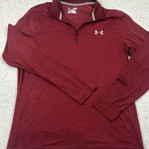 Under Armour ColdGear Mens Burgundy Stripe 1/4 Zip Long Sleeve Pullover Shirt MD